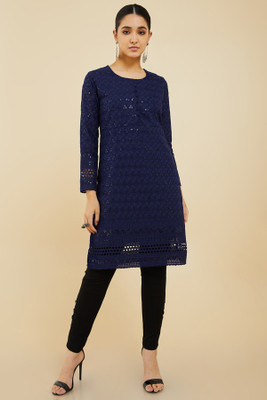 soch Women Embroidered A-line Kurta(Dark Blue)