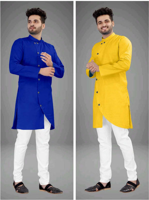 DIAMOND CLUSTER Men Solid Asymmetric Kurta(Multicolor)