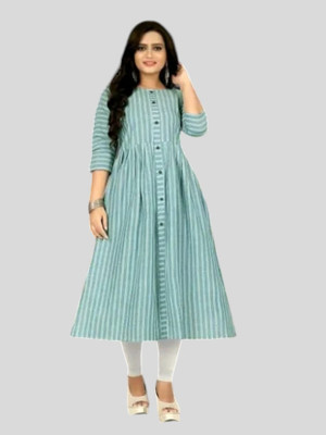 Suhani Fashion Women Striped Flared Kurta(Green)