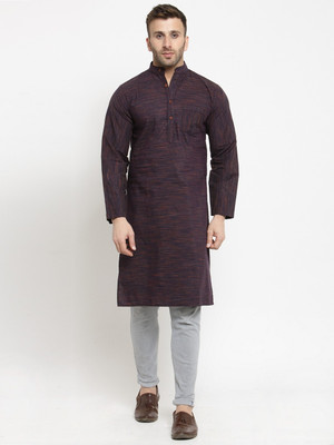 Enchanted Drapes Men Self Design Straight Kurta(Purple)
