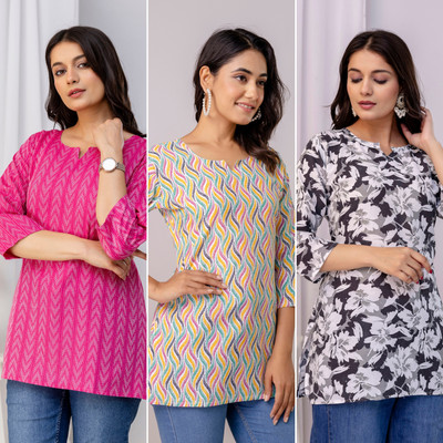 Dangra Women Geometric Print, Abstract, Floral Print, Printed Tunic Kurta(Multicolor)