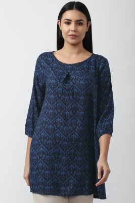 VAN HEUSEN Women Printed Straight Kurta(Dark Blue)