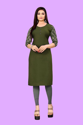 Coft Women Solid Straight Kurta(Green)