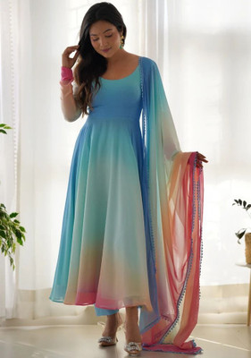 woclo enterprise Women Colorblock Anarkali Kurta(Light Blue)