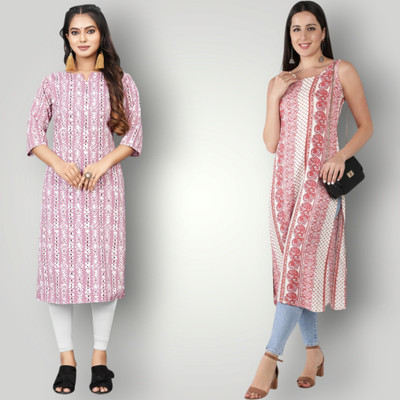KALLAXI Women Printed Straight Kurta(Multicolor)