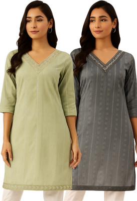 Badry Fashion Women Self Design A-line Kurta(Blue, Light Green)
