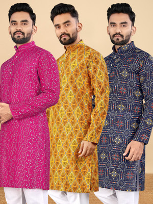 allan peter Men Printed Straight Kurta(Multicolor)