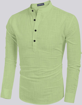 ZARTHA Men Solid Straight Kurta(Light Green)