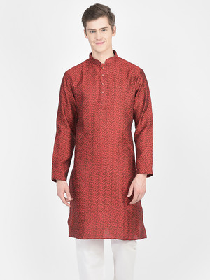 SG LEMAN Men Self Design Straight Kurta(Maroon, Red)