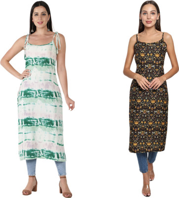 KALLAXI Women Printed Straight Kurta(Multicolor)