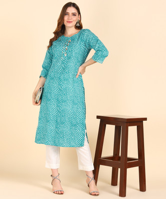 DELAWARE Women Leheriya Straight Kurta(Light Blue)