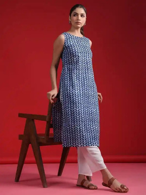 ABROR Women Printed Straight Kurta(Blue)