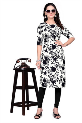 Aarohi Fashion Women Printed Straight Kurta(Black, White)