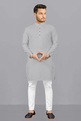 shreeji creation Men Solid Straight Kurta(Grey)