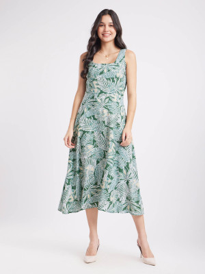 KALAXI Women Ethnic Dress Green Midi/Calf Length Dress