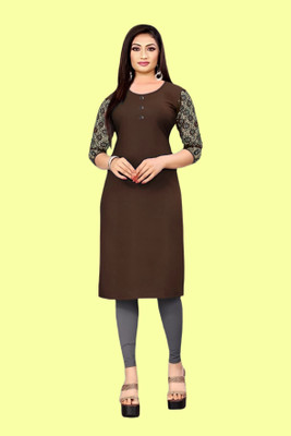 Coft Women Embroidered Straight Kurta(Brown)
