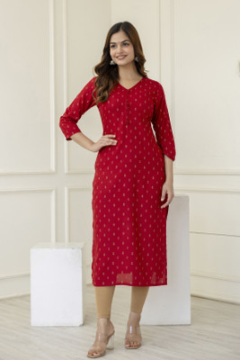 Saabhi Women Printed Straight Kurta(Red)