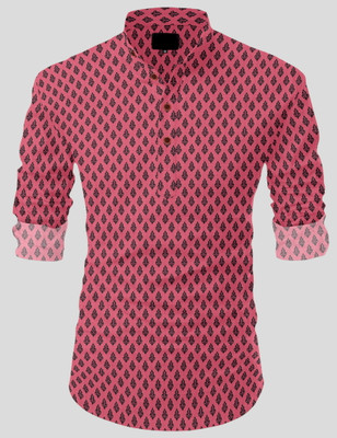 Nnc Men Geometric Print Straight Kurta(Pink)
