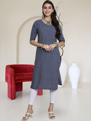 EthnicBasket Women Printed A-line Kurta(Blue, White)