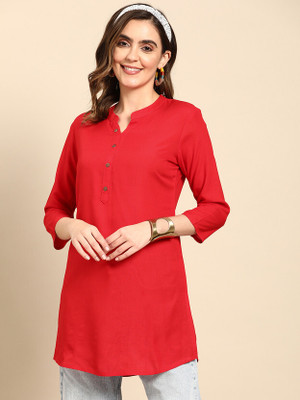 Ethicix Women Solid A-line Kurta(Red)
