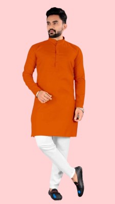 Ladies Haat Men Solid A-line Kurta(Orange)