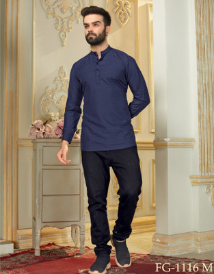 Harekrishna creation Men Striped A-line Kurta(Blue)