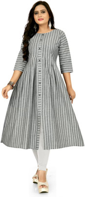 Sunandan Women Striped A-line Kurta(Grey)