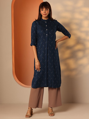 LIBAS Women Printed Straight Kurta(Blue)