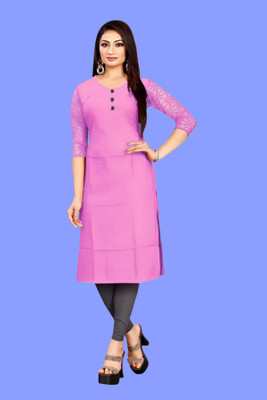 Coft Women Solid Straight Kurta(Pink)