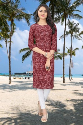 JENSI FASHION Women Printed A-line Kurta(Maroon)