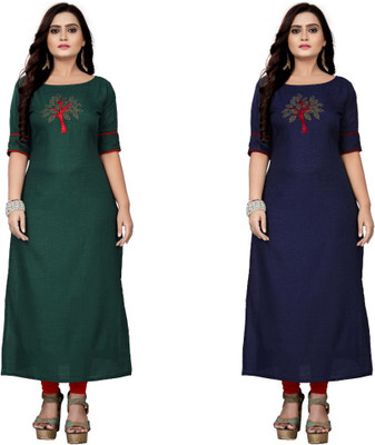 mahi creation Women Patchwork Straight Kurta(Green, Dark Blue)