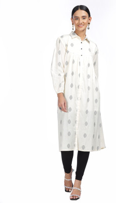 Zaroki Fashion Wear Women Block Print A-line Kurta(White)