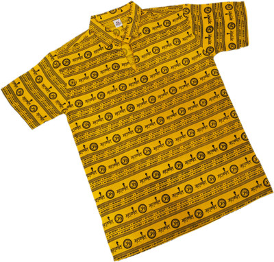 AXOLOTL Men Printed Straight Kurta(Yellow, Black)