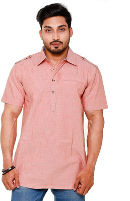 TWIST Men Solid Straight Kurta(Pink)