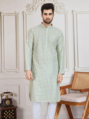 House of Pataudi Men Embellished Ethnic Dress Kurta(Green)