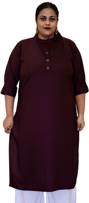 myplusfashion Women Solid Straight Kurta(Brown)