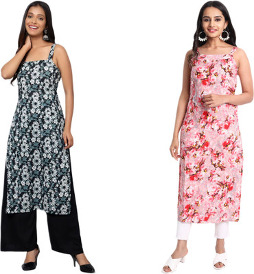 KAUTAQI Women Printed Straight Kurta(Multicolor)