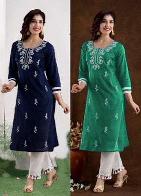 SISTO Women Embroidered Straight Kurta(Multicolor)