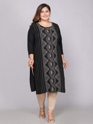Jevi Prints Women Block Print Straight Kurta(Black)