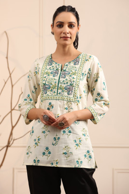Rain & Rainbow Women Floral Print Straight Kurta(Multicolor)