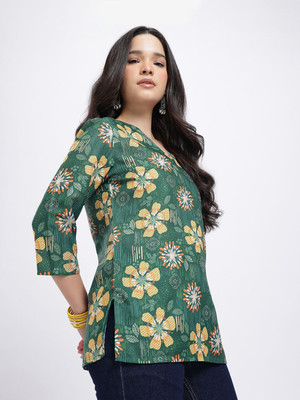 Anouk Rustic Women Floral Print Straight Kurta(Green)