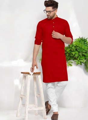 Rashmicreation Men Solid Straight Kurta(Red)