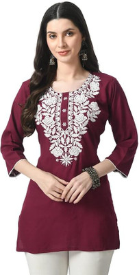 Desirix Women Printed A-line Kurta(Maroon)