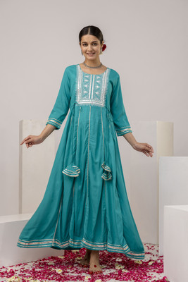 Gulmohar Jaipur Women Printed Flared Kurta(Green)
