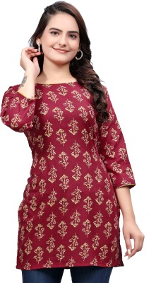 MANTRA DESIGNER Formal Printed, Self Design, Solid Women Maroon, Beige Top