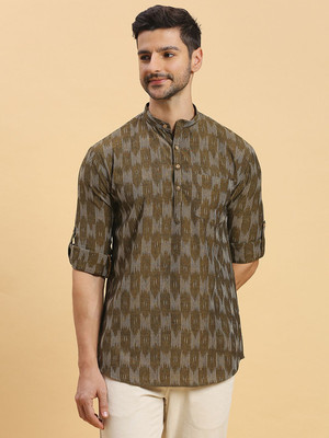 Rajubhai Hargovindas Men Printed Straight Kurta(Brown)