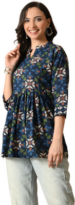 GIRBANA Women Floral Print Straight Kurta(Blue)