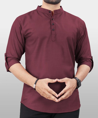 Shree Dutt Creation Men Solid Straight Kurta(Maroon)