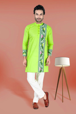 KNETLY Men Self Design Straight Kurta(Light Green)