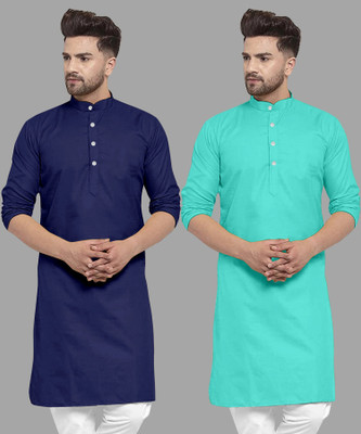 FASHIONFRICKSS Men Solid Straight Kurta(Dark Blue, Green)